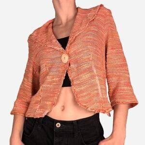 Sheer knitted three quarter sleeve big button cardigan - size 6 Canvasbacks